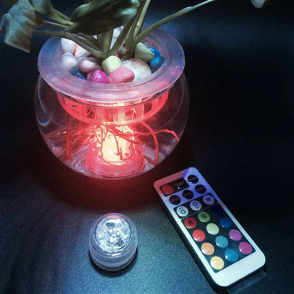 Waterproof LED Night Light  Circular Candle Lamp Small Round Lamp Remote Control Light Can Be Used For Lower Pots Fish Tanks