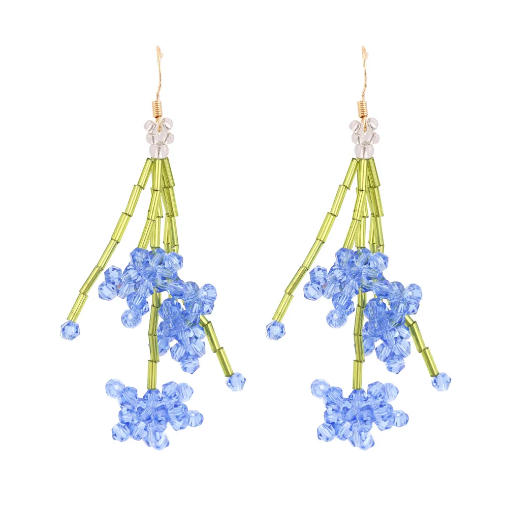 Korean Hand Woven Glass Rice Beads Flower Tassel Earrings Women\'s Cute Glamour Dangle Earrings Party Jewelry Accessories