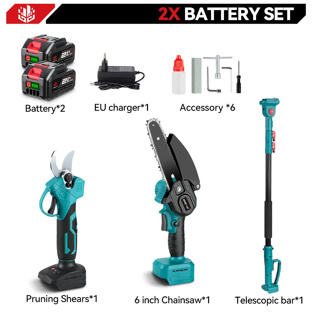 ONEVAN Borstelloze Telescopische Elektrische Kettingzaag 8 inch 6 inch 30mm Snoeischaar 4-in-1 Tuingereedschap Voor Makita 18V Accu