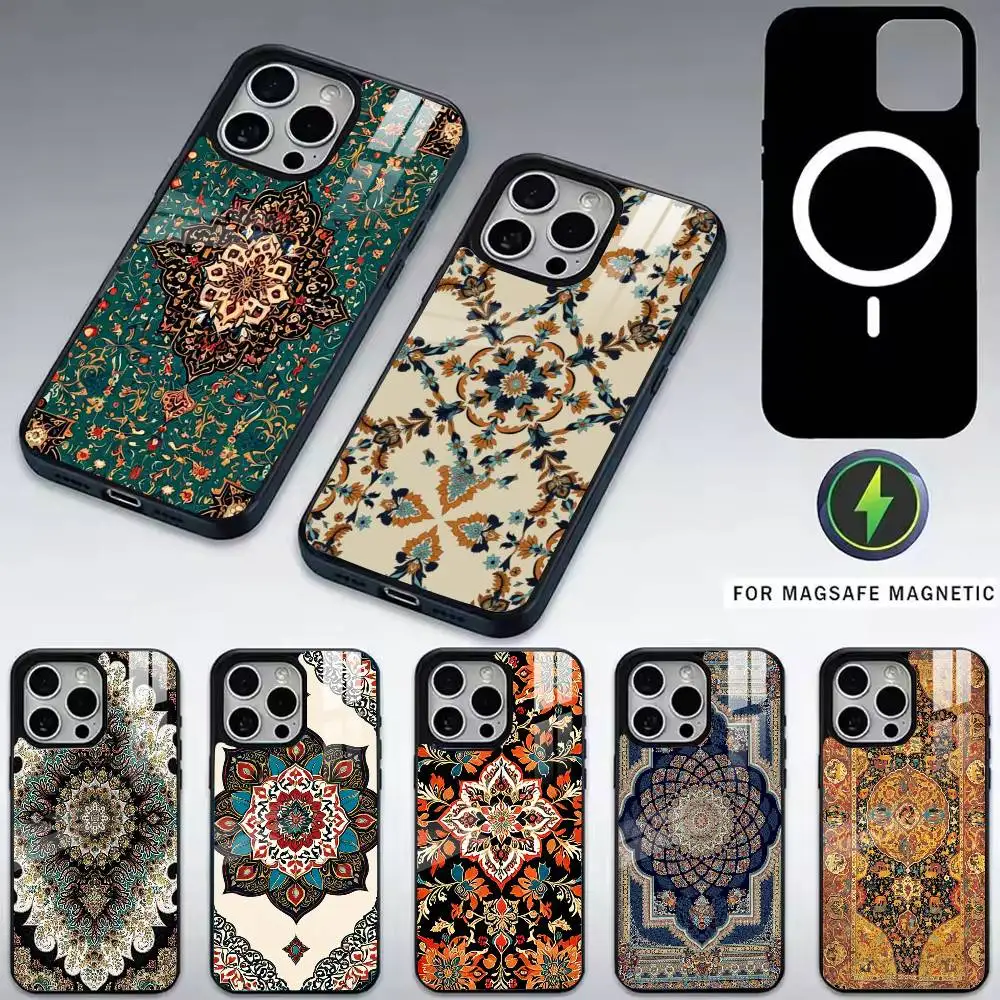

p-Persian Carpet Floral Pattern Phone Case For iPhone17,16,15,14,13,12,11 Plus,Pro Magnetic with Magsafe Wireless Charging