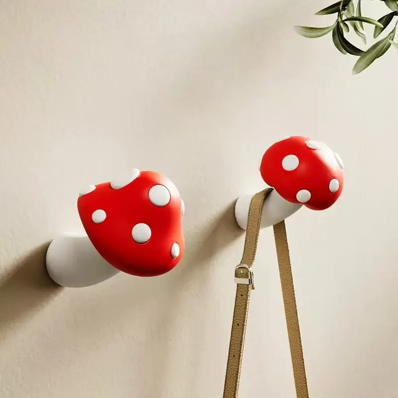 Colgadores de Pared con Forma de Hongo Rojo, Ganchos Adhesivos de Resina para Colgar Abrigos, Sombreros y Bolsos, Accesorios Decorativos para Habitaciones de Niñas y Mujeres