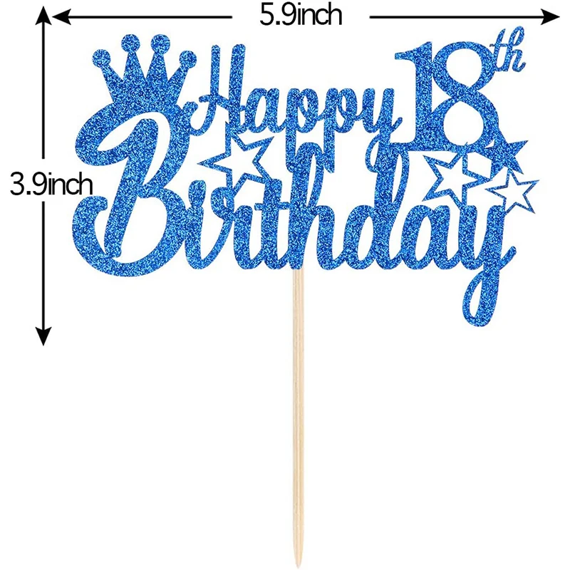 Royal Blue Glitter Paper Happy 10th 15th 18th Birthday Cake Topper for Men Boy 20th 40th 70th Birthday Party Cake Decorations