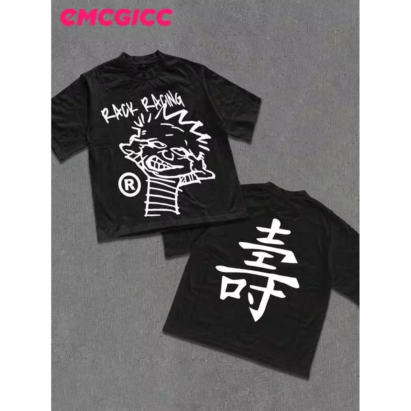 EMCGICC Y2k,RACK RACING,Men's Summer Short Sleeved Pure Cotton Comfortable And Breathable Casual Outdoor Street Round Neck T-Shirt, A High-Quality Fashion Brand, A Surprise Gift For Family And Friends.