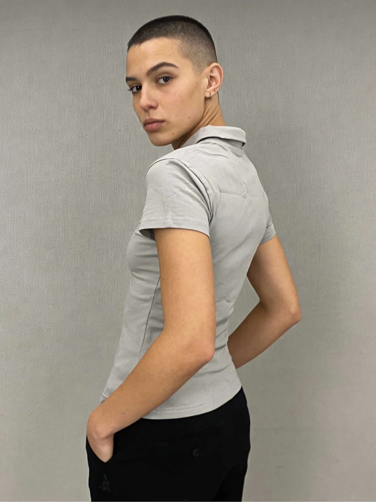 Women's Slim Fit Polo Shirt Short Sleeve Button Placket Casual Basic Top Minimalist Aesthetic Streetwear Summer Daily Office T-S