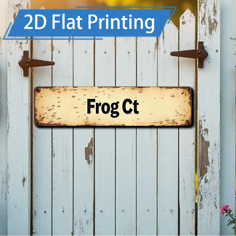 [2D FLAT] 1 قطعة علامة معدنية، 4 × 16 بوصة علامة معدنية على شكل ضفدع ريفي Ct لديكور باب الحديقة