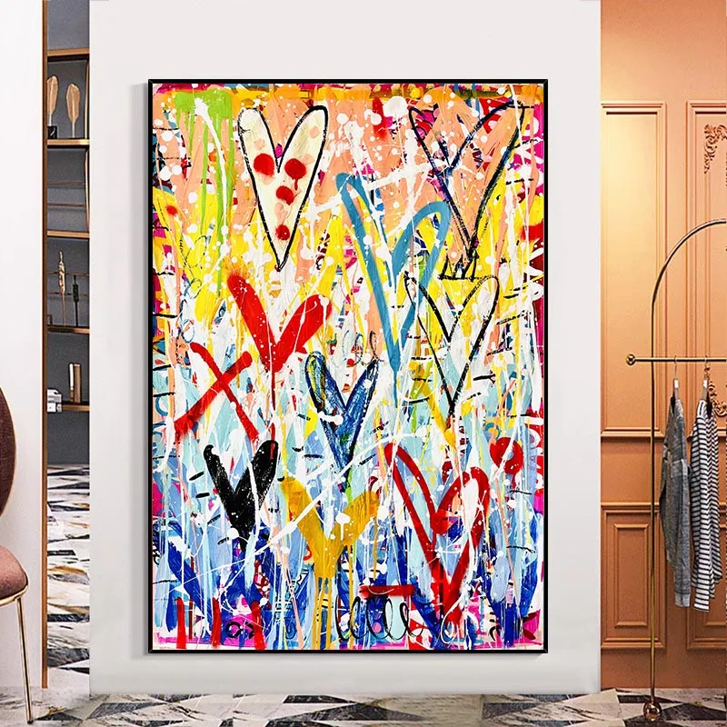 Graffiti Pop Canvas Painting Love Heart Abstract Street Poster and Prints Popular Wall Art for Modern Home Living Room Decor