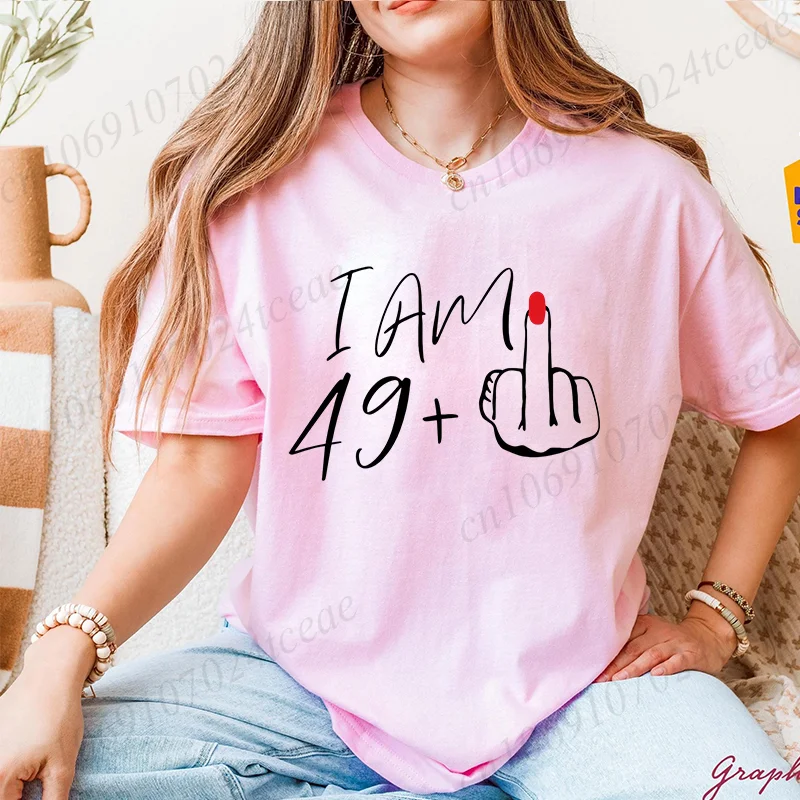 Ropa de calle Harajuku para mujer, camiseta gráfica 'I Am 49 Plus', Top de moda con dedo medio, ropa estética informal FG01
