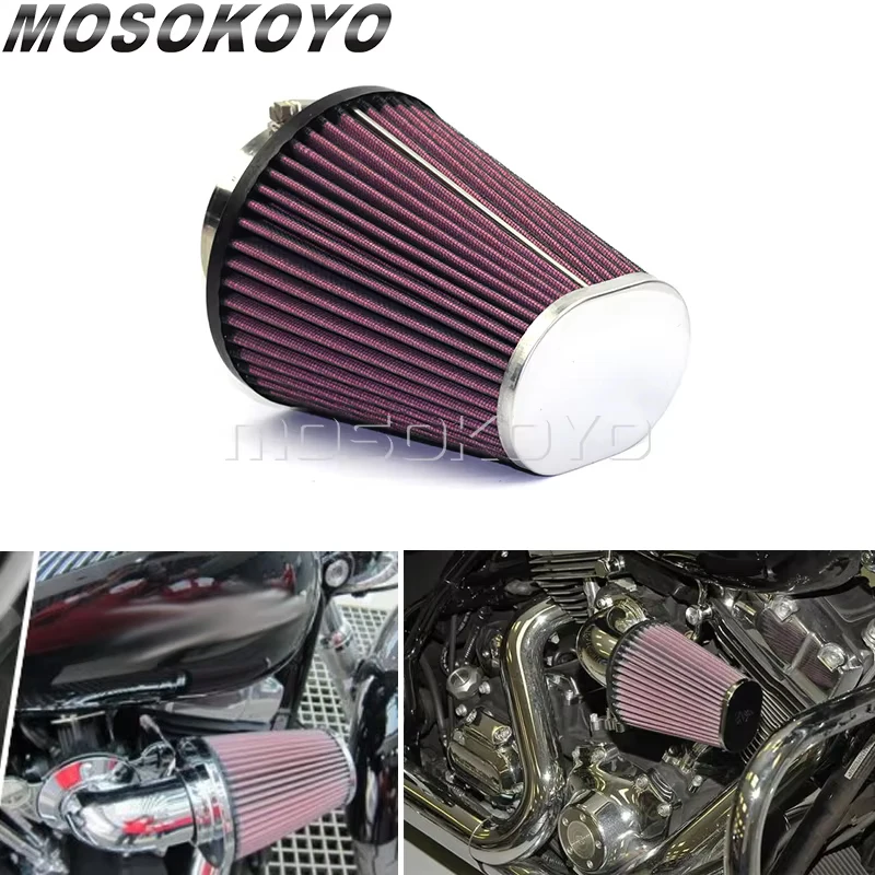 Uniwersalny 62mm filtr powietrza o wysokim przepływie owalny stożkowy filtr powietrza RC-3680 zamiennik wlotu dla Harley Honda Custom Dyna XL