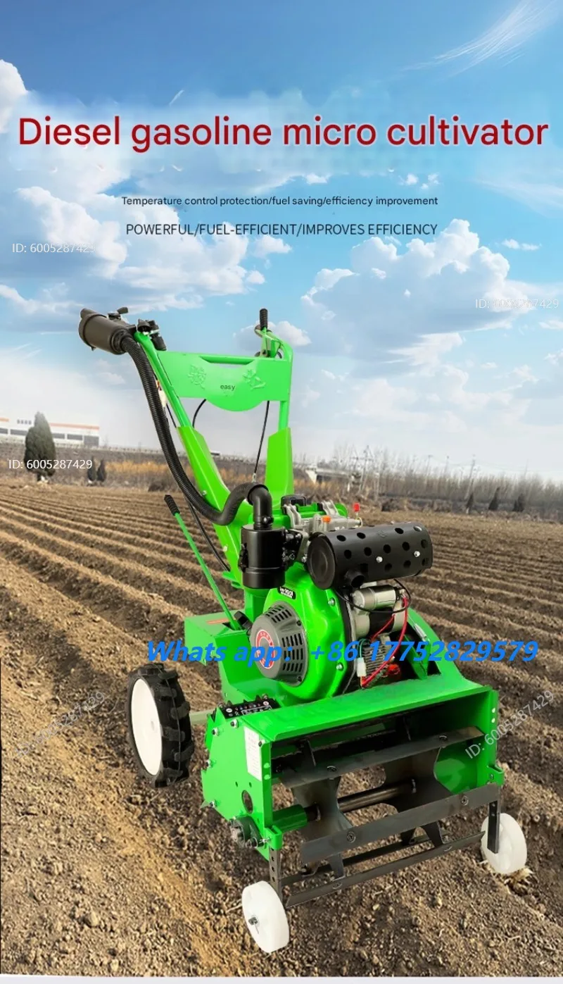 Micro-Tillage Weeder Small Household Tillage Rotary Tiller Hard Ground Tiller New Four-Wheel Drive Diesel Garden Power Tools