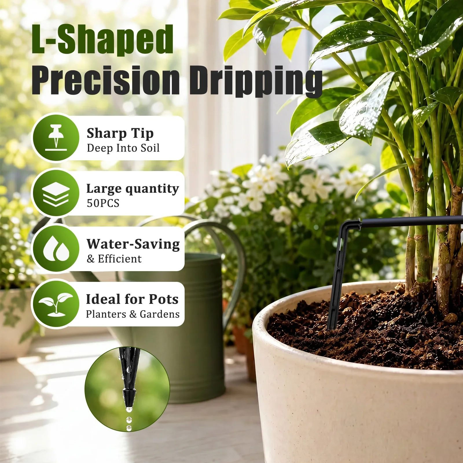 50Pcs Angled Drip Emitter Stake L Shaped Precise Drip Irrigation Dripper Water Saving Planting Tools Gardening Accessories 3/5mm