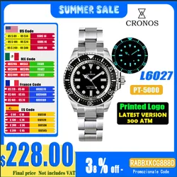 Cronos Automatic Diving Watch Stainless Steel 2000Meters Water Resistance Professional Diver PT5000 SW200 Miyota9015 90S5 L6027M