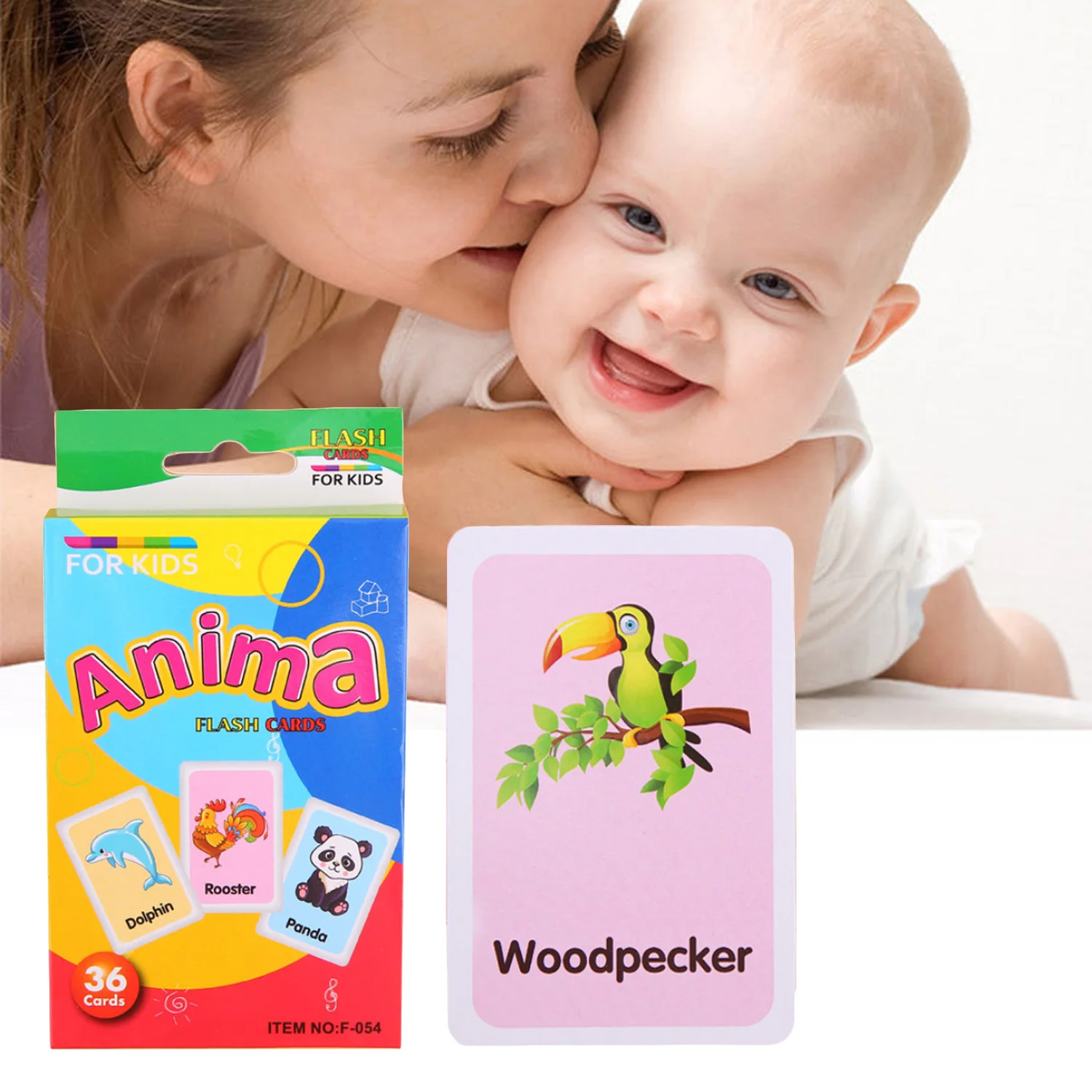 36PCS Funny Flash Cards Cognition Puzzle Early Education Learning Toys for Toddler Kids Boys Girls Birthday Gifts Animal