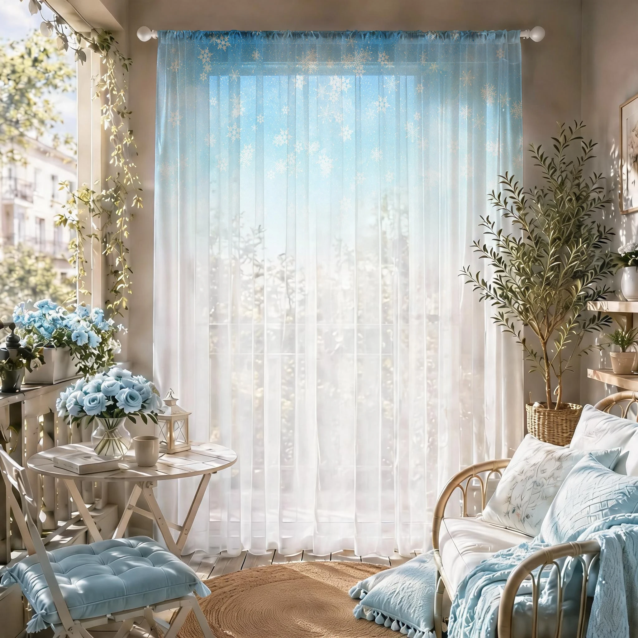 Blue Snowflake Rod Pocket Shee - Curtain Sheer Voile review and price