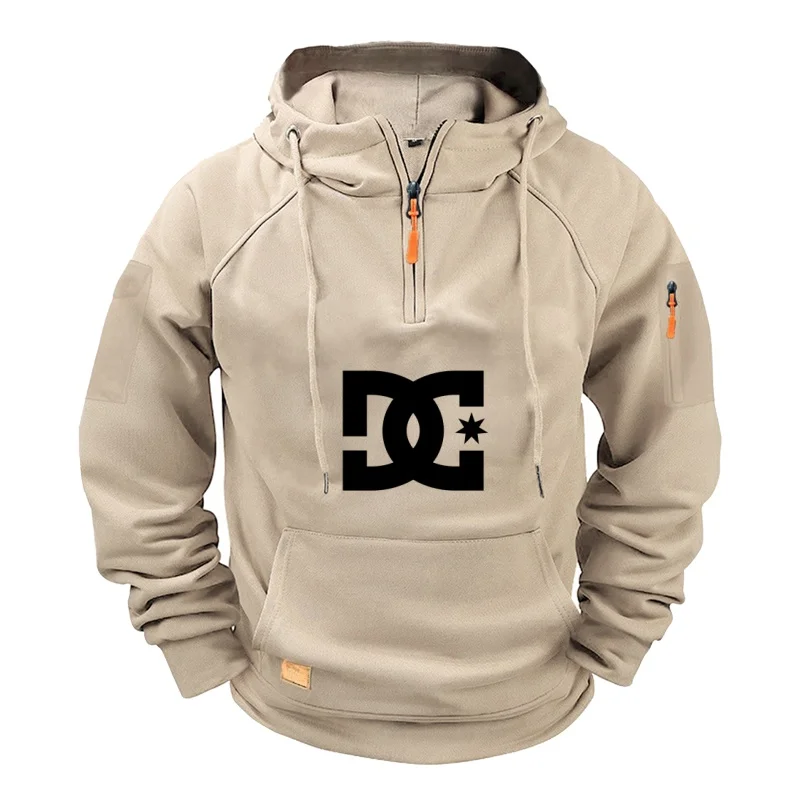 

Men's retro Harajuku zipper drawstring multi-pocket long-sleeved sweatshirt, large-sized men's fashionable casual hooded cedar