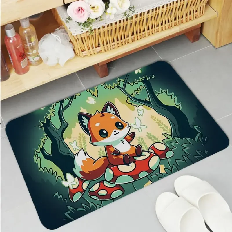 Cartoon Fox Kitchen Mat INS Style Soft Bedroom Floor House Laundry Room Mat Anti-skid Toilet Rug