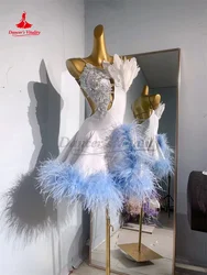 Latin Dance Dresses for Women Senior AB Stones Spandex Feather Rumba Performance Clothing Custom Chacha Latin Professional Dress