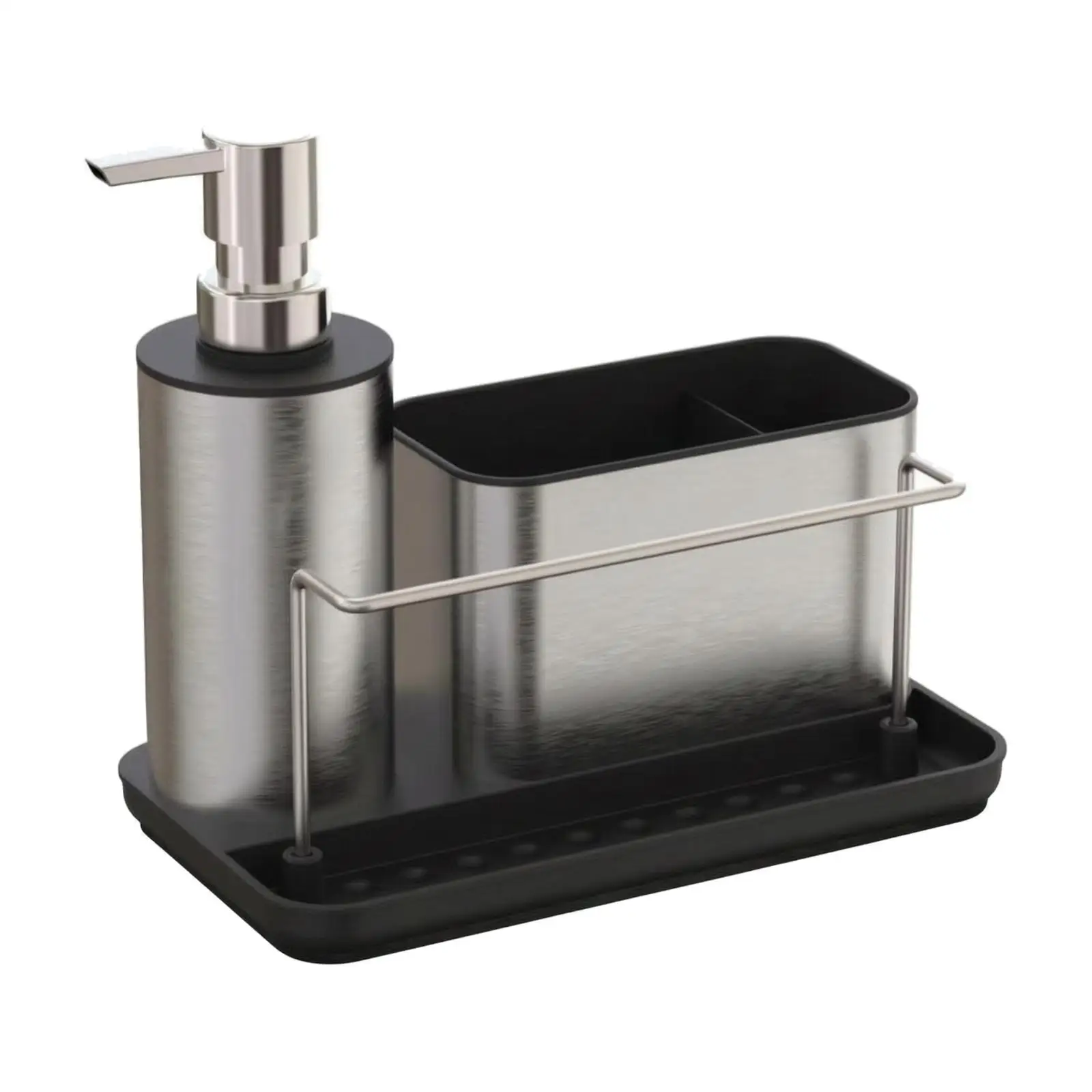 Rust Resistant Kitchen Cleaning Rack with Divided Compartments and Soap Pump for Countertop Utensil Storage