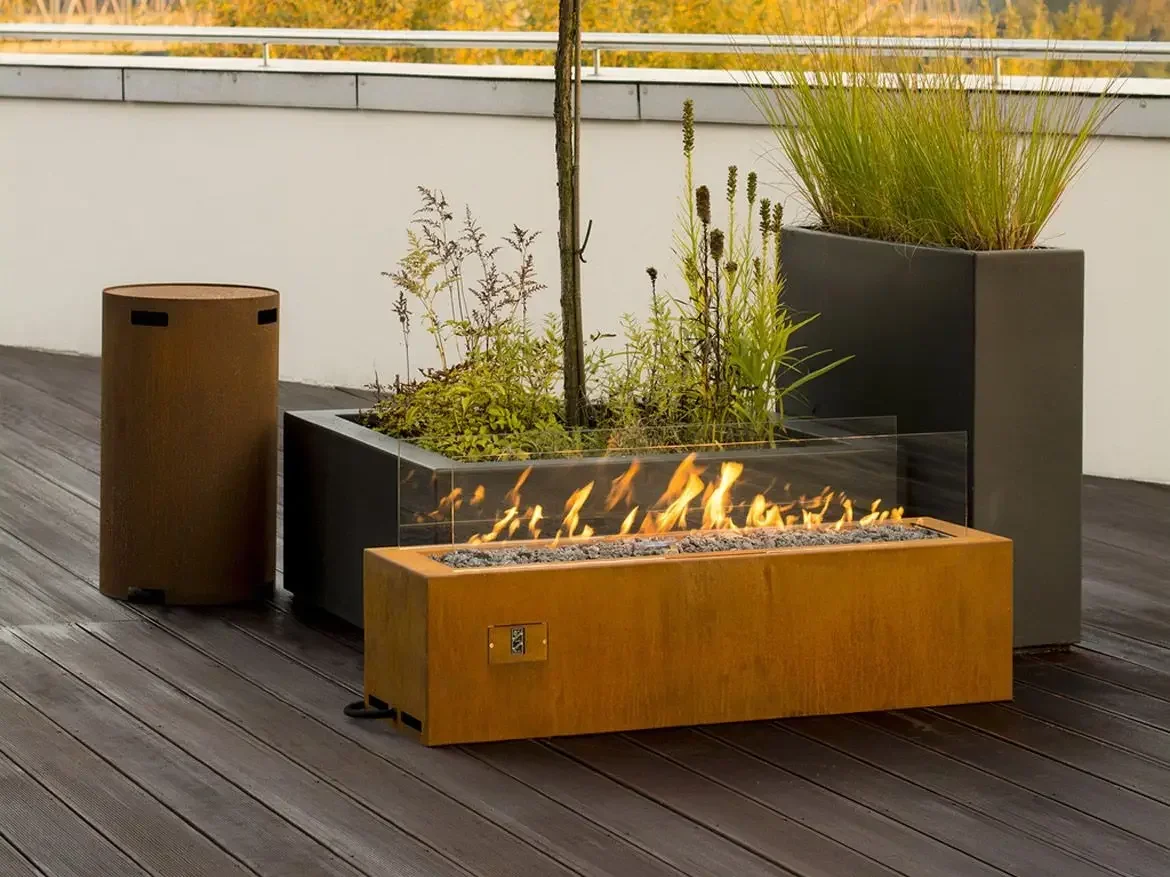 Outdoor Decorative Corten Steel Gas Firepit Table