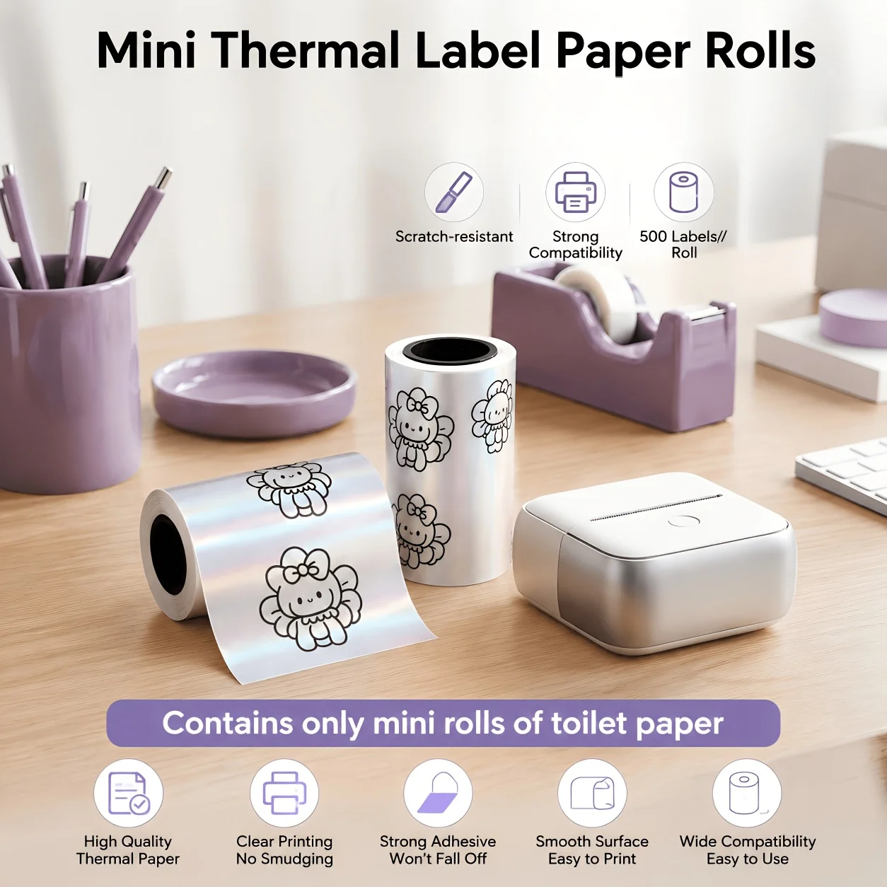 53mm Transparent Pearlescent Thermal Label Paper Sticker Roll Self Adhesive Compatible for T02 M02X M02L Mini Printer Tag