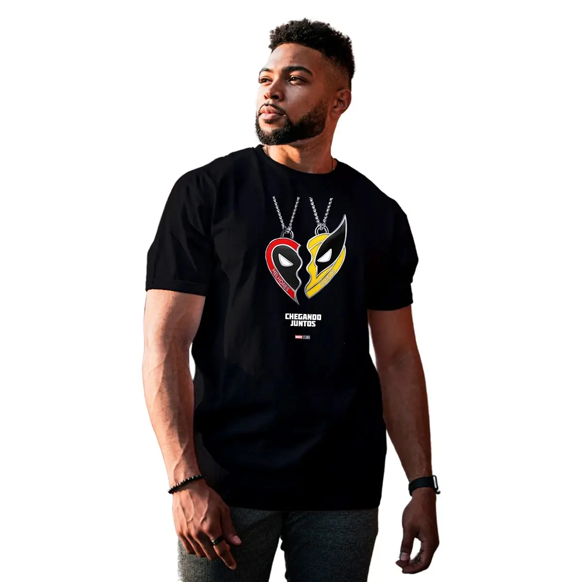 Deadpool Wolverine Heart Men's Cotton Summer Basic T-Shirt