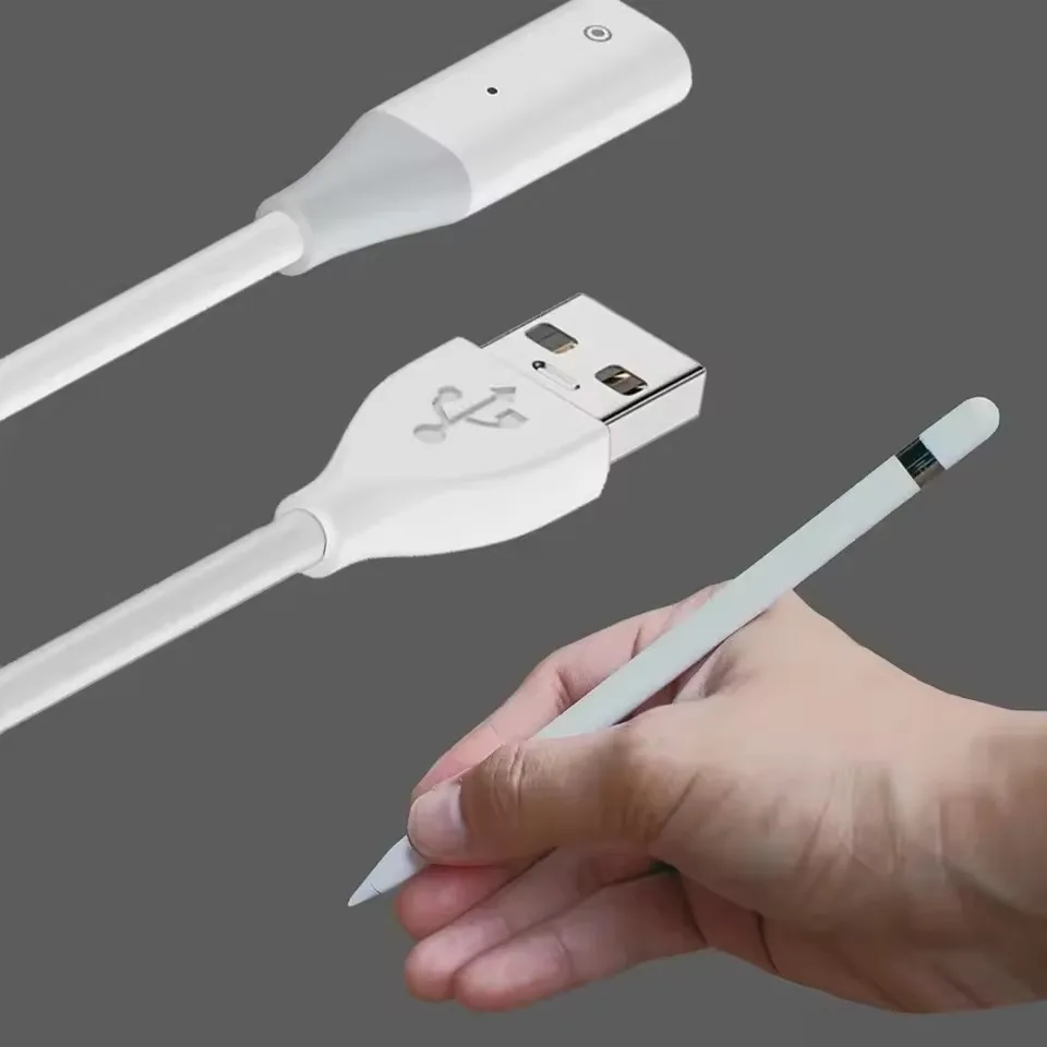 سلك شاحن ستايلس USB A/Type-C خط شحن ذكر إلى أنثى مع ضوء المؤشر لجيل قلم رصاص أبل 1