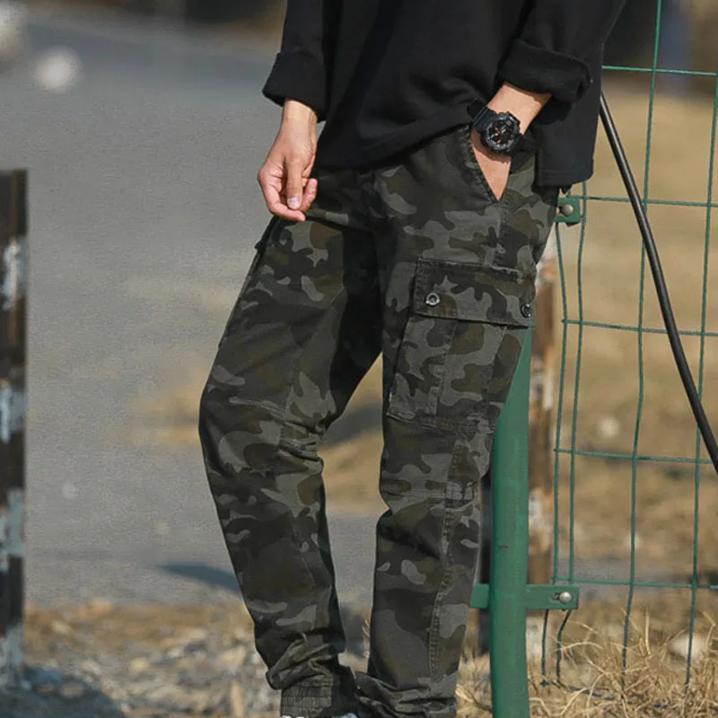 Fashion Cargo Pants Men High Street Cotton Jogger Pants Ankle Banded Casual Trousers Men\'s Pants Camouflage Black MY031