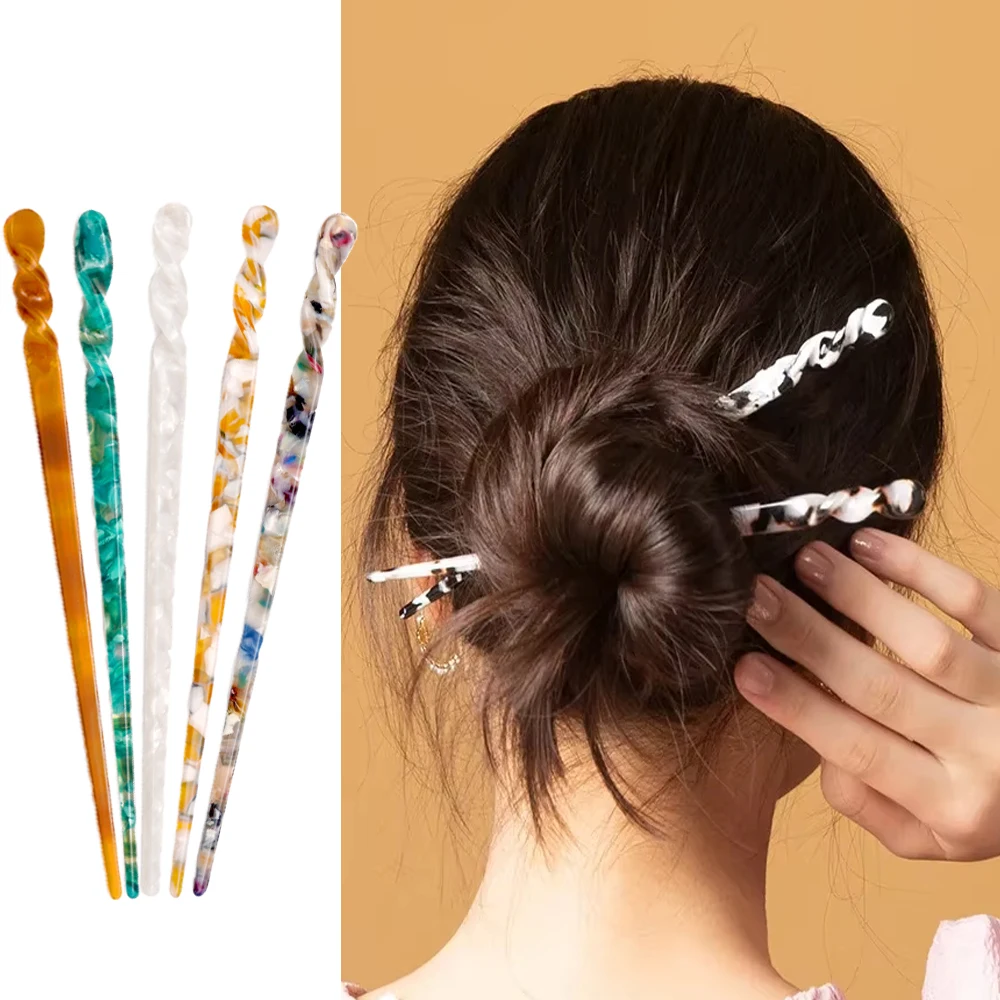 

2PCS Chinese Style Hair Sticks Vintage Acetate Resin Chopstick Women Hairpins Pin Headwear Wedding Hair Jewelry Accessories