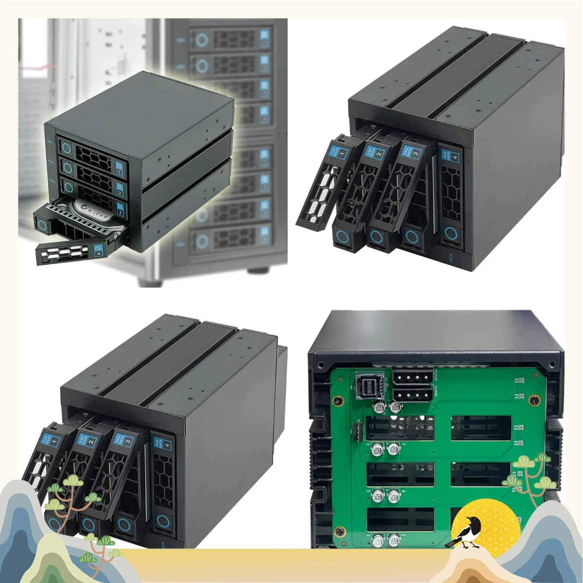 Drive Position 4 Disk Position Hard Disk Cage SAS with Backplane 12G Chassis Expansion Hard Disk Hot Swap Module SFF8643