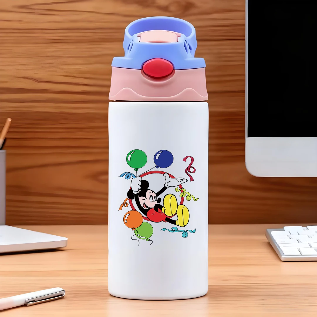 

Disney Mickey Mouse cartoon character surrounded by colorful balloons 304 stainless steel cartoon straw cup childrens water c