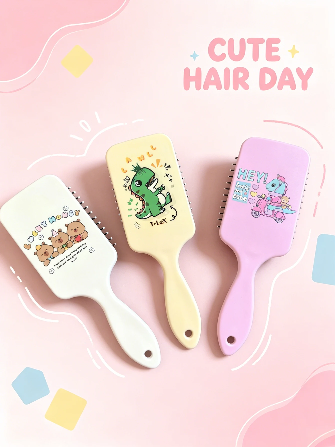 1 Piece Large Dinosaur Series Full-Pattern Printed Air Cushion Comb, Colorful Massage Comb, Suitable for Hair Styling (Curly, Straight)