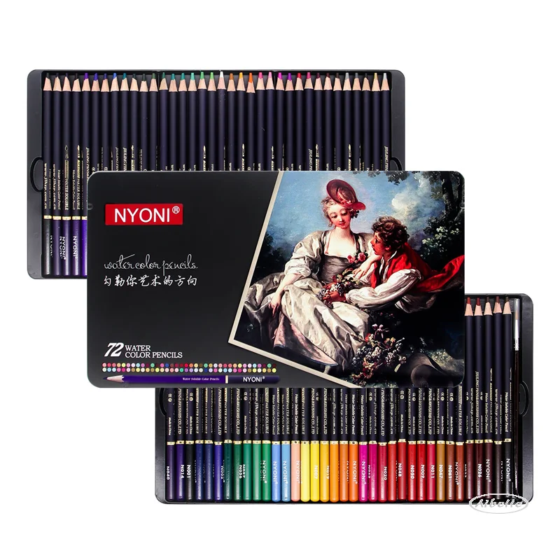 

NYONI 24/48/72/120 Professional Oil Colored Pencils Wood Watercolor Pencils Drawing Pencil Set Iron box For School Art Supplies