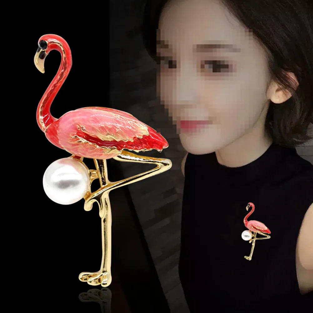 1 Broche de Flamenco, Pin de Aleación Colorido, Diseño Creativo, Accesorio Elegante para Bolsa, Suéter, Vestido, Camisa, Regalo de Cumpleaños, Perla