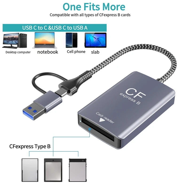 

NEW-2 In 1 CF Express Type B Card Reader CF Express Card Reader Type B Adapter USB 3.2 10Gbps Portable CF Express Reader