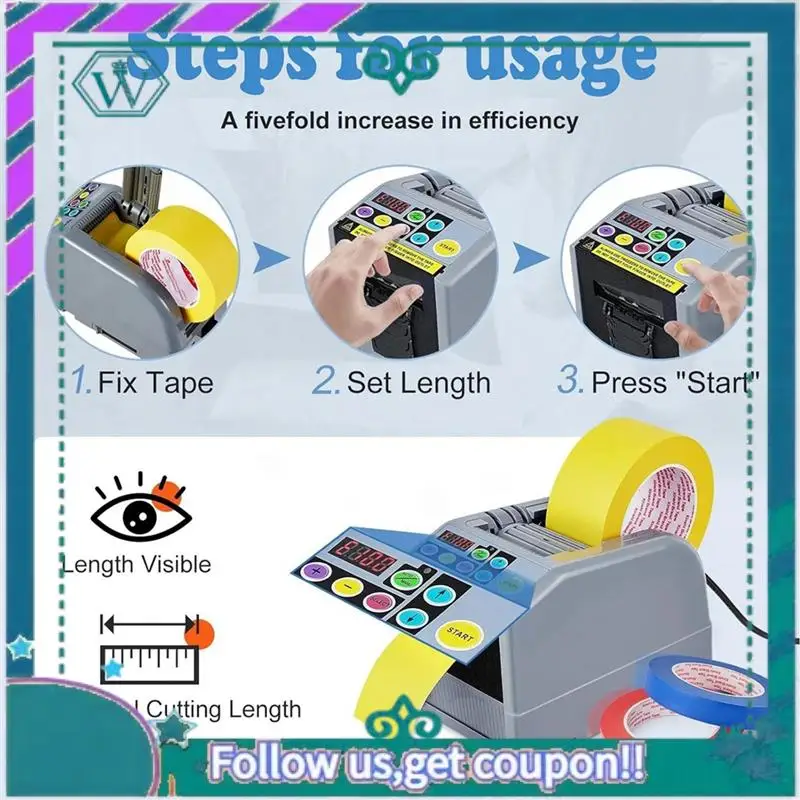 

Upgraded Ribbon Cutting Machine, Tape Cutter 6-60Mm Width Automatic Tape Dispenser Machine, Multipurpose Electric US Plug Easy T