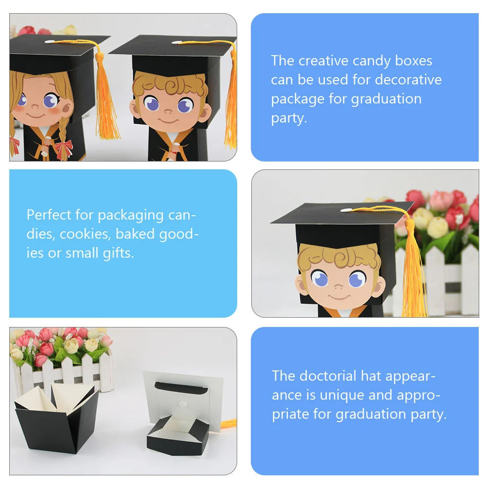 20pcs Candy Boxes Graduation Small Gift Cases Doctoral Cap Candies Packaging Containers