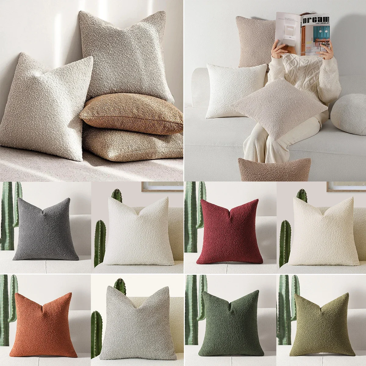 

1 PC Solid Couch Pillow Covers Textured Boucle Throw Pillow Covers Soft for Cushion Chair Sofa Bedroom Livingroom Home Decor