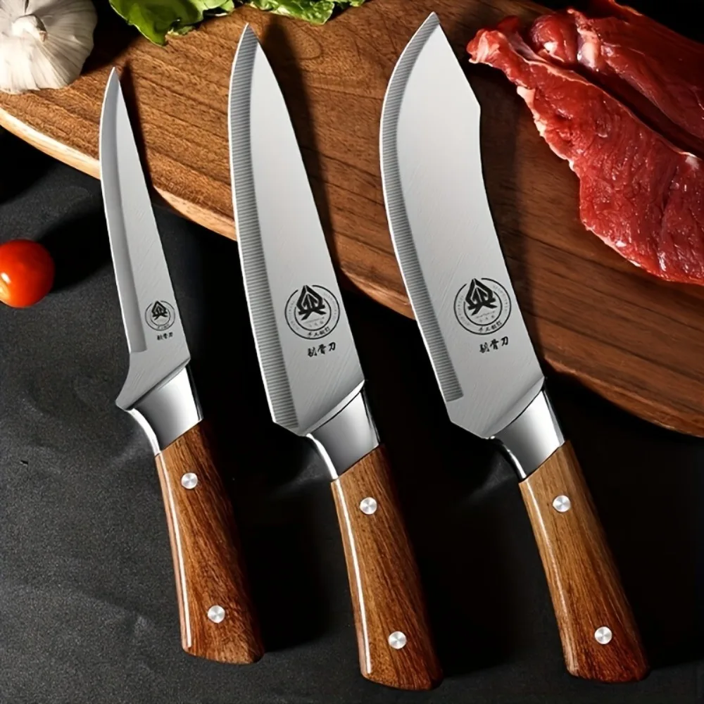 3-teiliges professionelles Ausbeinmesser-Set aus Edelstahl, ultrascharfe Koch- und Skinning-Messer mit Scheide, robuste Fleischschneidewerkzeuge