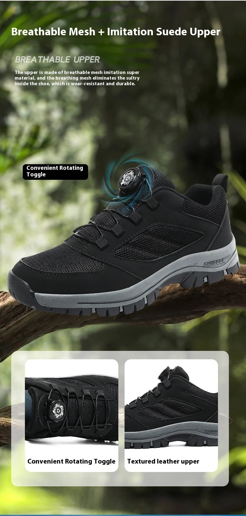 Men'S Large 39-48 Spring And Autumn Outdoor Sports Lace Rotating Buckle Comfortable Anti Slip Wear Resistant Hiking Shoes