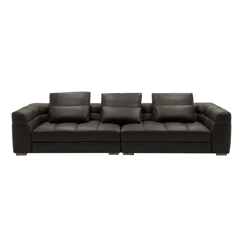 

Leather sofa straight row simple small apartment Italian style