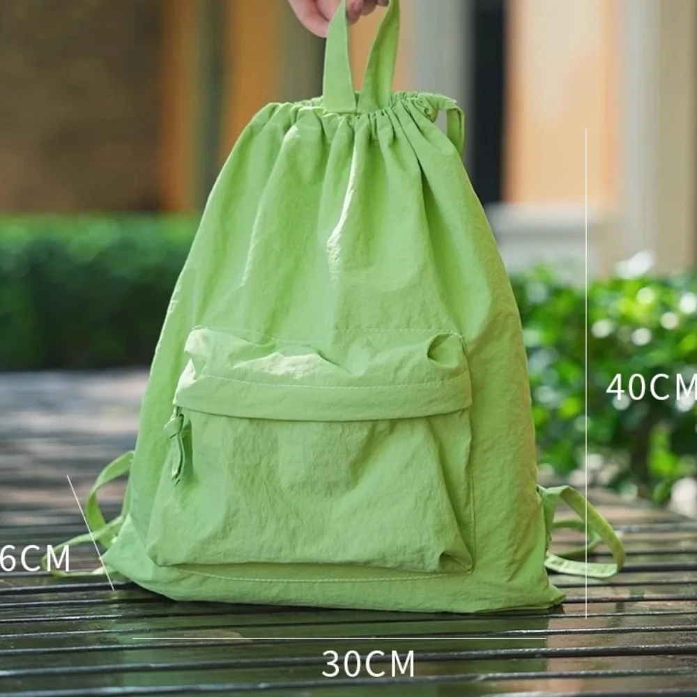 Portable Nylon Drawstring Backpack Large Capacity Solid Color Shoulders Backpack Casual Small Gym Bag - view 6