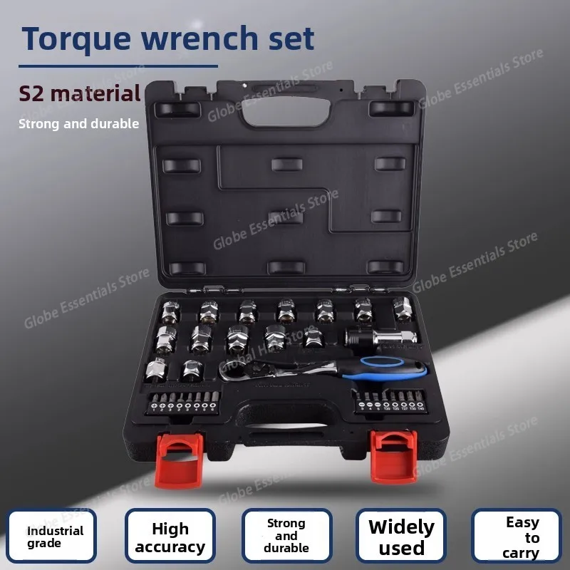 32-piece Ratchet Wrench Set with S2 Alloy Steel Bits, Multi-spec Chrome Vanadium Steel Socket, Auto Repair Tool