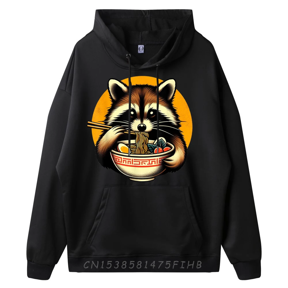 Raccoon Ramen Kawaii Neko Japanese Noodles Aesthetic Black Graphic Pullover Hoodies Clothes Pullover