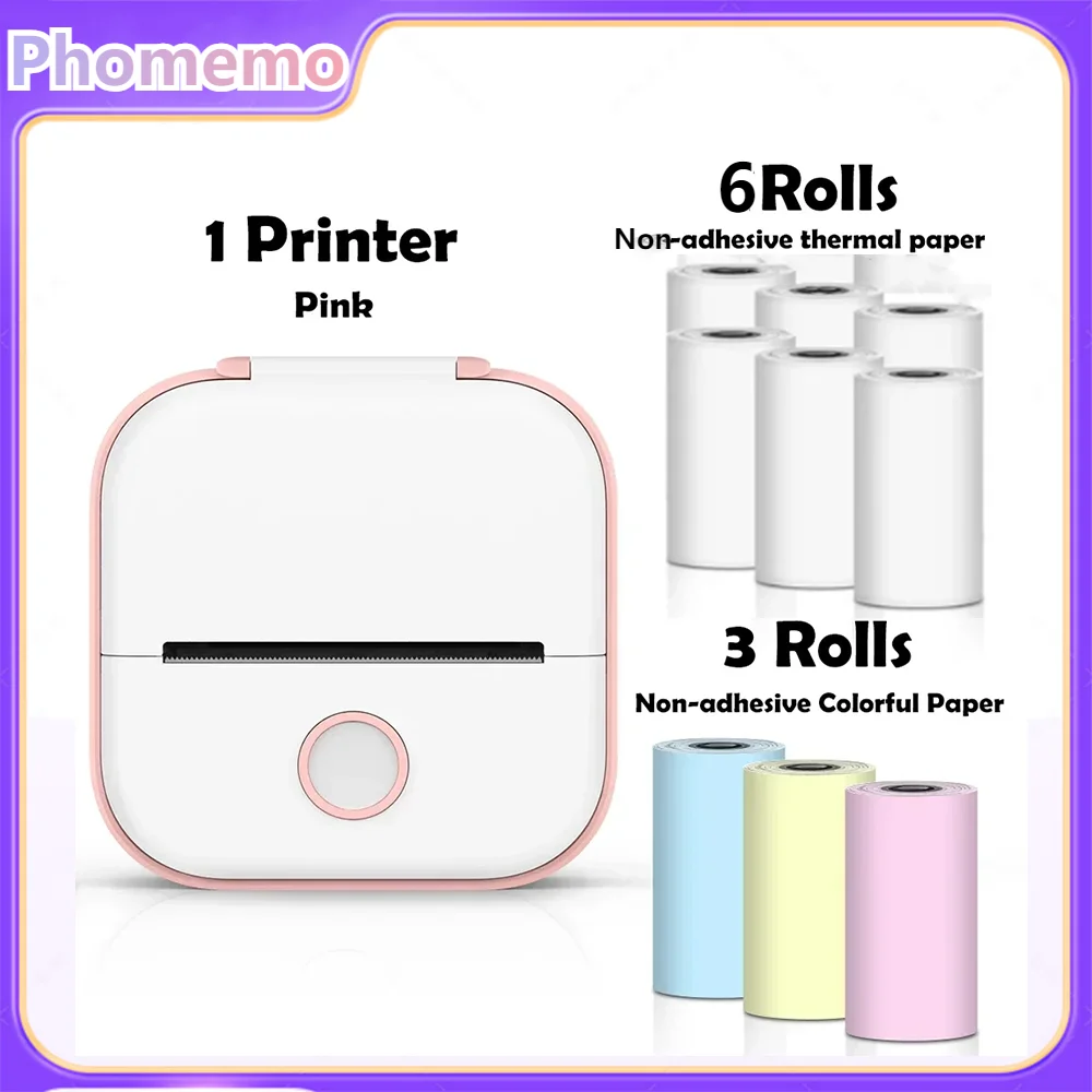 Pocket Mobile Photo Printer T02 Phomemo Portable Mini Sticker Wireless Thermal Printer  Inkless for Study Office Home Gift