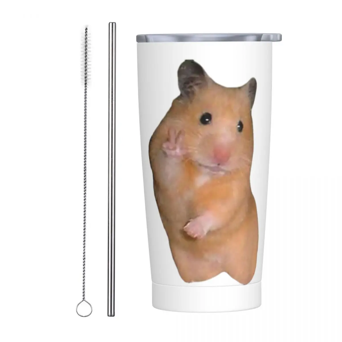 Hamster Meme With Peace Sign Stainless Steel Tumbler Vacuum Insulated Mugs Thermal Cold Cups Straws With Lid 20oz