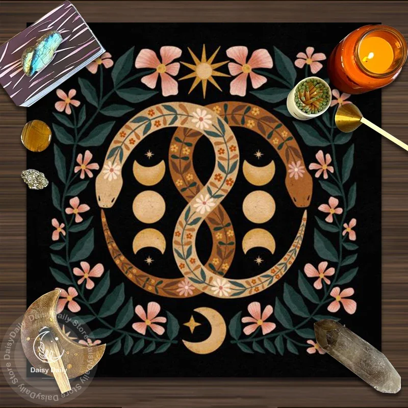 Sun Moon Snake Tarot Mat Tarot Cloth Altar Shrine Plant Flower Tablecloth Cloth Divination Altar Cloth Board Game Card Pad Decor