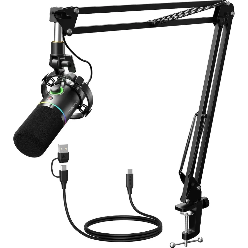Dynamic Microphone Kit for Streaming, Podcasting, and Recording with RGB Effects, Mute, Gain Control, and Boom Arm Support