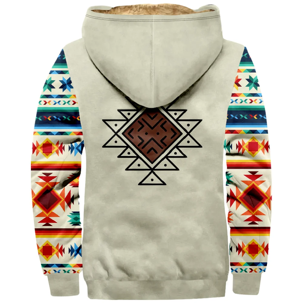 Aztec Graphic Vintage Hoodie 3D Long Sleeve Zipper Sweatshirt Stand Collar Coat Harajuku Streetwear Women Men Winter Clothes