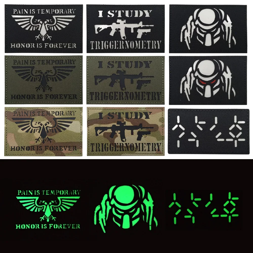 Reflective Patches IR Infrared Noctilucence Patch Military Tactical Emblem Appliques Funny Gun Badges for Clothes Backpack