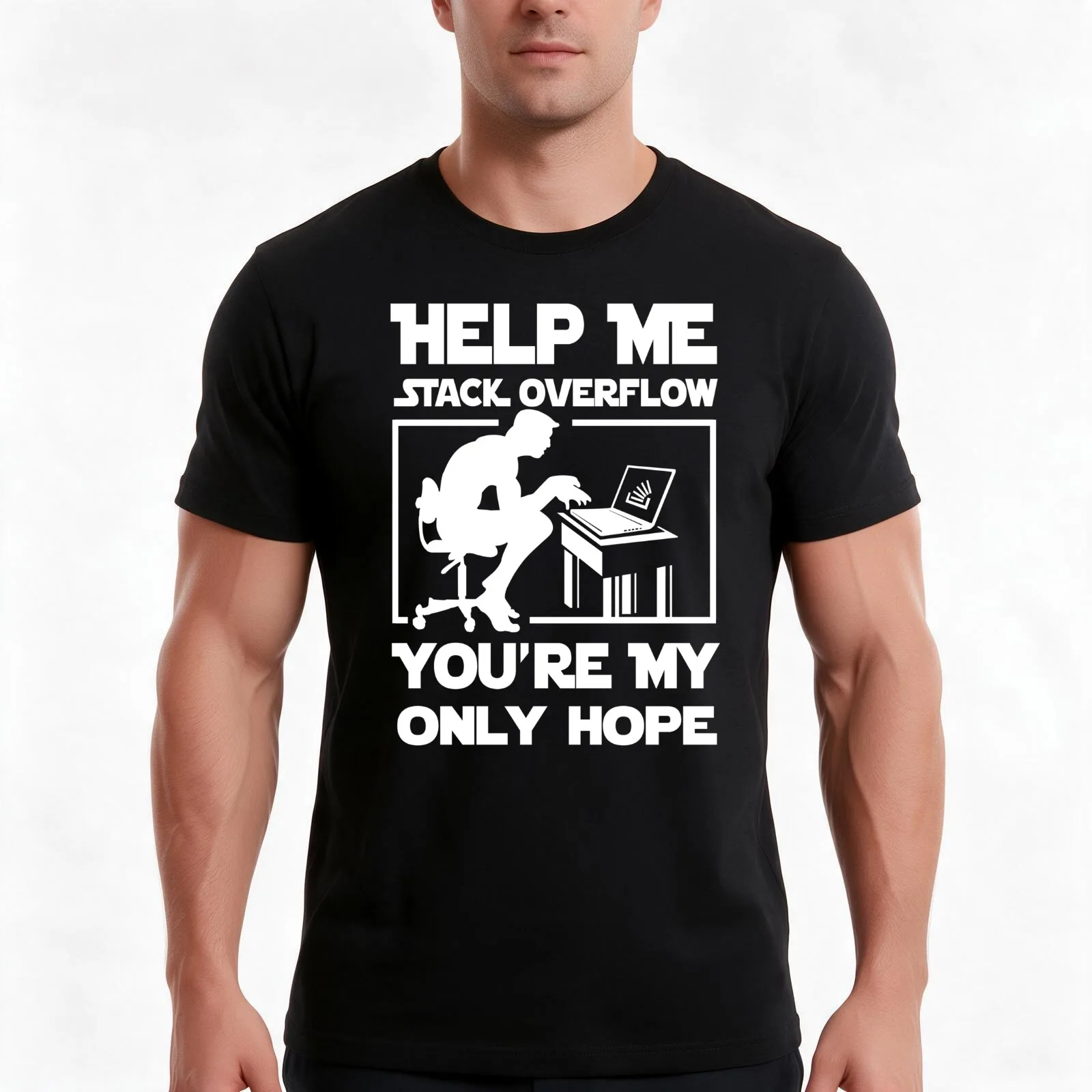 Help me stack overflow T-Shirt Summer Casual Cotton Tee Oversized Streetwear Tops Vintage Graphic Print Unisex Men Women