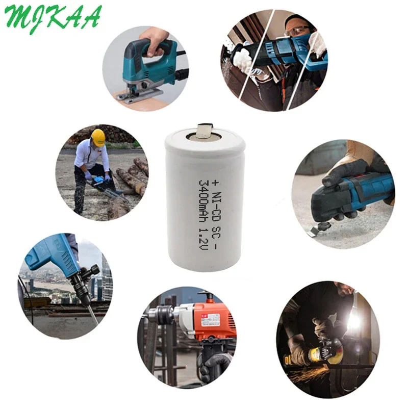 15 قطعة SC 1.2 فولت 3400 مللي أمبير Ni-CD بطارية قابلة للشحن 22*42 بطاريات Sub C مع سلك تمديد معالجة في حزمة الأدوات